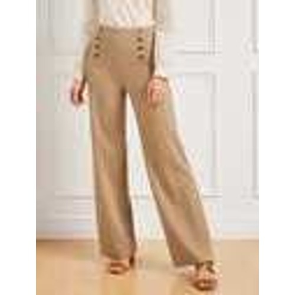 Talbots Women 18WP Beige‎ Sailor Button Wide Leg Dress Pants